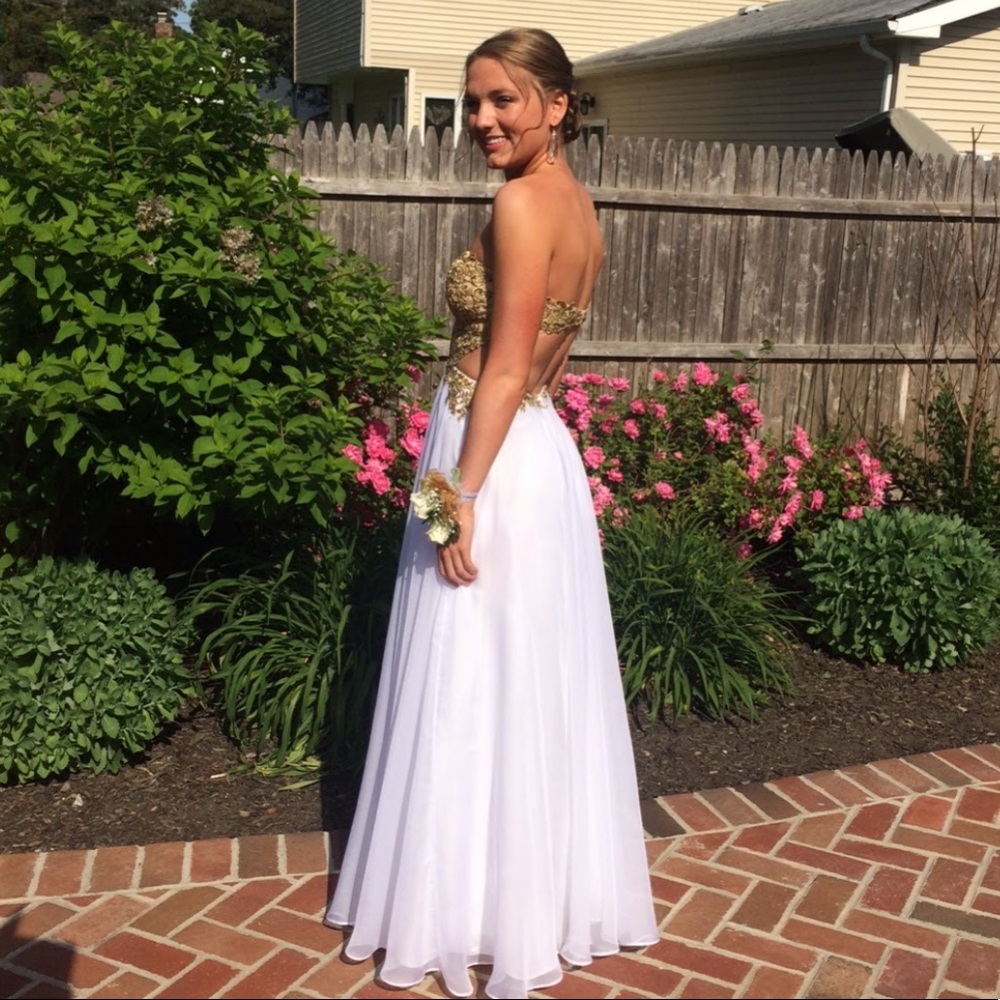 White and Gold Prom Dress